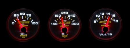 LED gauges at night